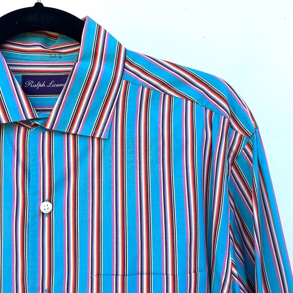 Ralph Lauren Men’s Purple Label Striped Button Down Turquoise Cotton XL Teal - Picture 6 of 11